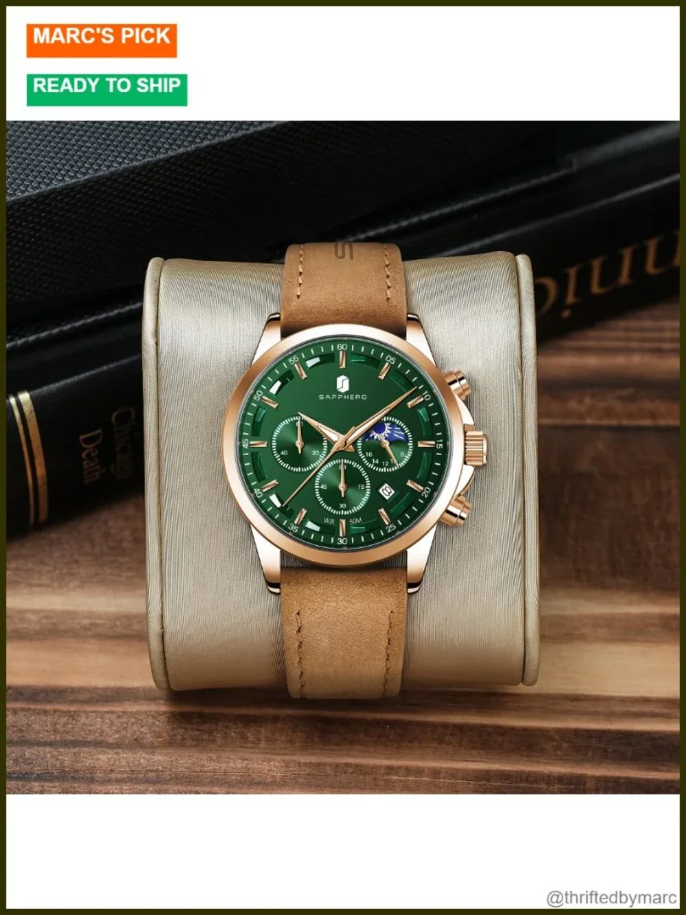 Chronograph Watch with Date Dial, Waterproof Luminous, Stainless Steel Case,